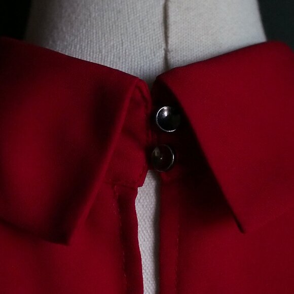 Willow & Thread | Red High Fold Down Collar Sleeveless Blouse - Picture 8 of 9